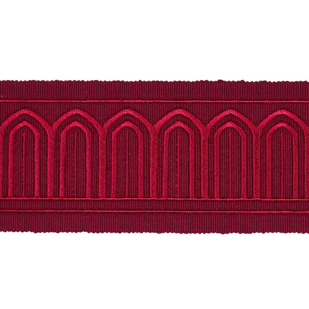 Arches Embroidered Tape Medium Red 70769 by Schumacher Designer Trim Miles Redd 1.8" - Swanky Fabrics -