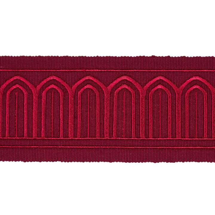 Arches Embroidered Tape Medium Red 70769 by Schumacher Designer Trim Miles Redd 1.8" - Swanky Fabrics -
