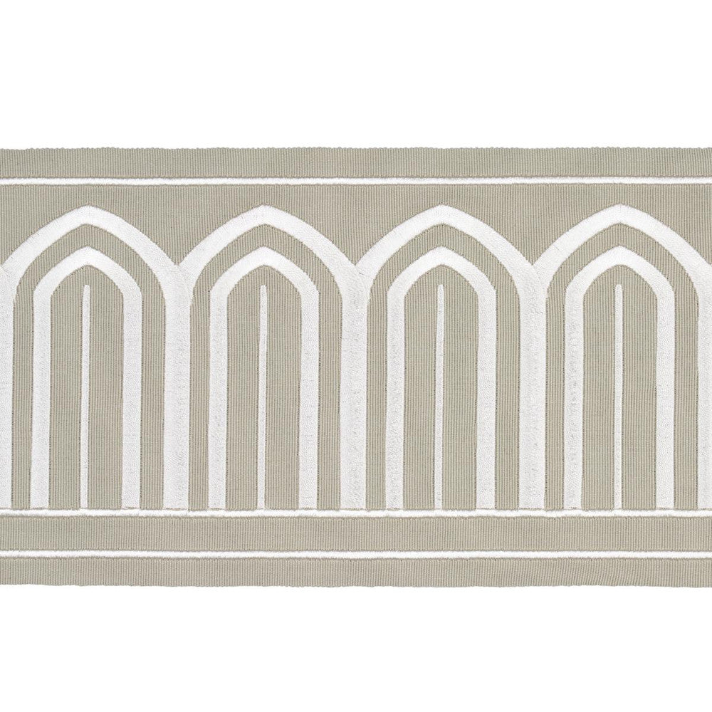 Arches Embroidered Tape Wide Taupe 70776 by Schumacher Designer Trim Miles Redd 5.3" - Swanky Fabrics -
