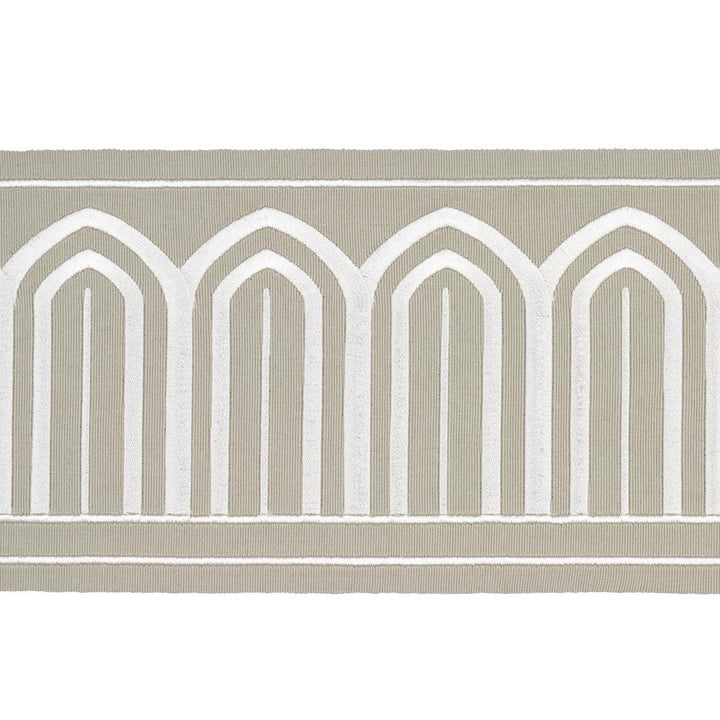Arches Embroidered Tape Wide Taupe 70776 by Schumacher Designer Trim Miles Redd 5.3" - Swanky Fabrics -