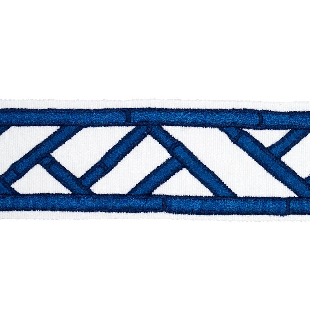 Bamboo Trellis Tape Blue 81742 by Schumacher Designer Trim David Kaihoi 2.0" - Swanky Fabrics -