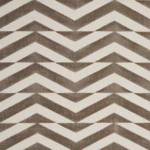 Schumacher Fabric Broken Chevron Cut Velvet Taupe On Ivory 81810