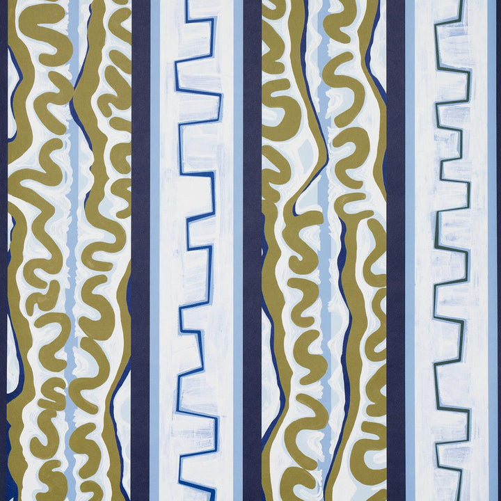 Night At The Opera Deep Blue & Olive 5014180 by Schumacher Designer Wallpaper Backdrop 27.0" - Swanky Fabrics -