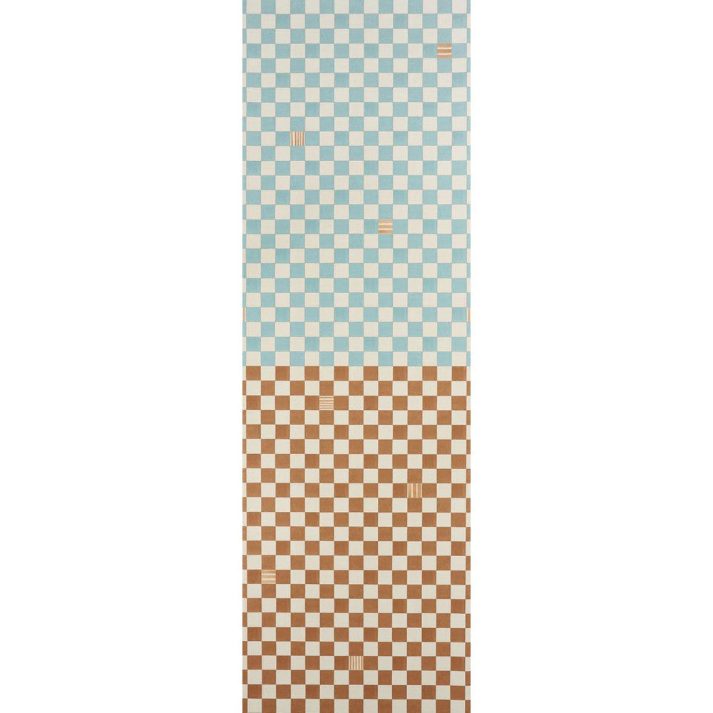 Gambit Panel Teal & Earthy Brown 5014260 by Schumacher Designer Wallpaper Backdrop 54.0" - Swanky Fabrics -