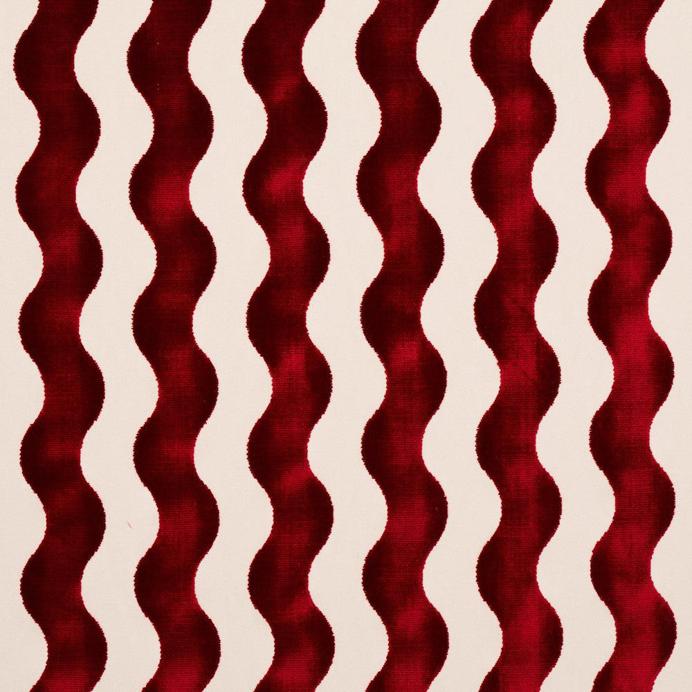 The Wave Velvet Red 69427 by Schumacher Designer Fabric Miles Redd 3.5" - Swanky Fabrics -