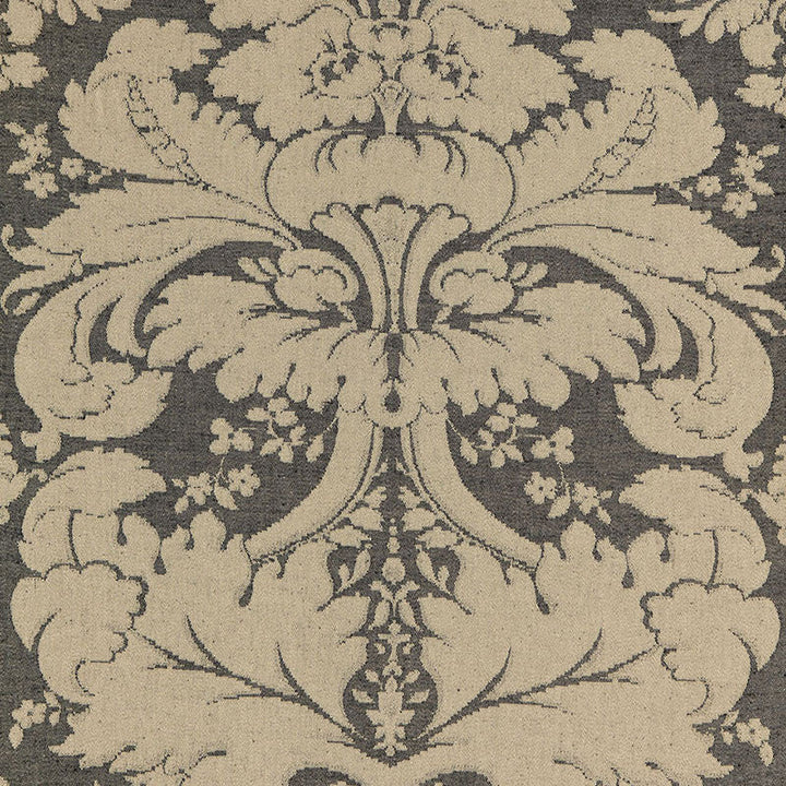 Flanders Linen Damask Charcoal 67950 by Schumacher Designer Fabric CLASSIC WOVENS NBK See Sample FRANCE MEDIUM DUTY </p><p>Repeat: Horizontal: 13 3/4" (35CM) and Vertical: 62 1/4" (158CM) 55" WIDE (140CM) - Swanky Fabrics -
