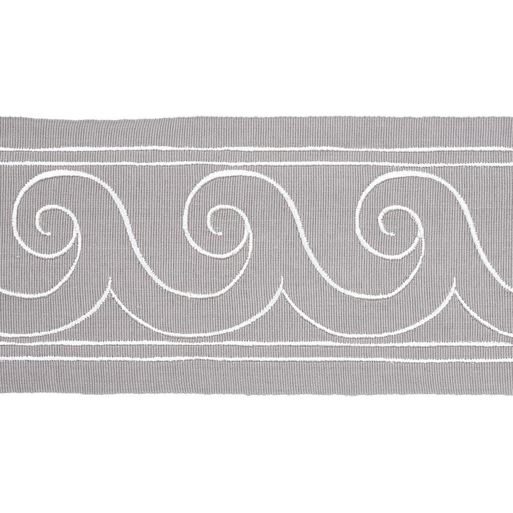 Greek Waves White On Grey 70754 by Schumacher Designer Trim Miles Redd 3.3" - Swanky Fabrics -