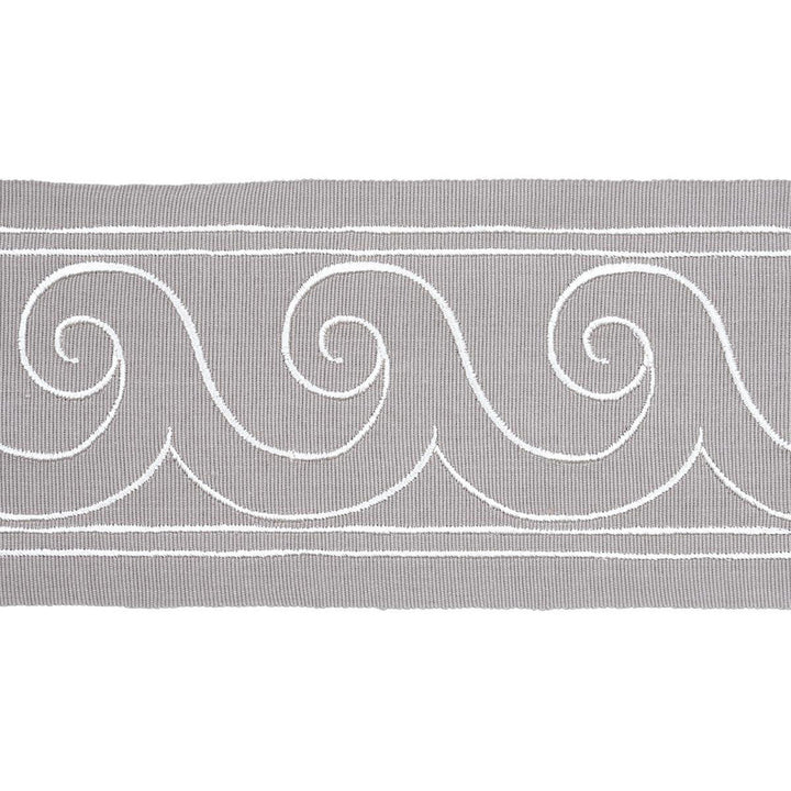 Greek Waves White On Grey 70754 by Schumacher Designer Trim Miles Redd 3.3" - Swanky Fabrics -
