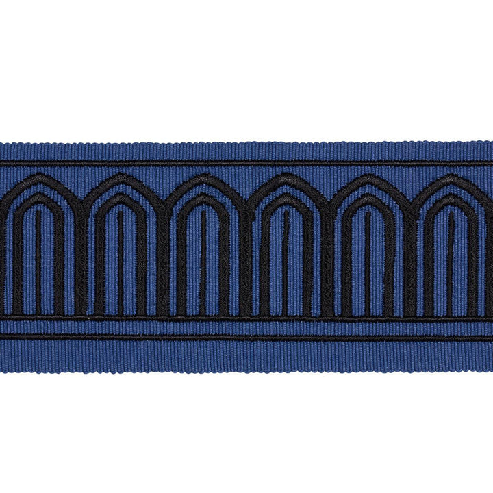 Arches Embroidered Tape Medium Black On Navy 81150 by Schumacher Designer Trim Miles Redd 1.8" - Swanky Fabrics -