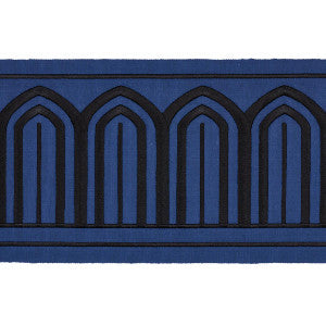 Schumacher Trim Arches Embroidered Tape Wide Black On Navy 81160
