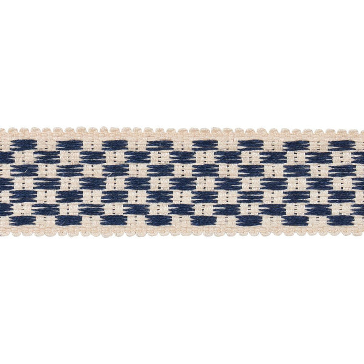 Crawford Check Tape Medium Indigo 81630 by Schumacher Designer Trim Williamsburg - Swanky Fabrics -