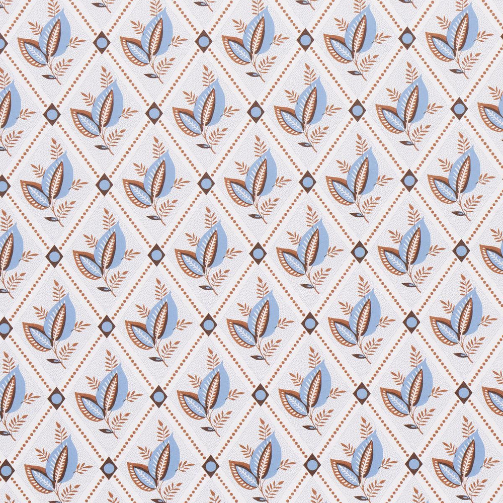 Basile Trellis Delft & Sepia 5014232 by Schumacher Designer Wallpaper New Traditional: Provenal 13.5" - Swanky Fabrics -
