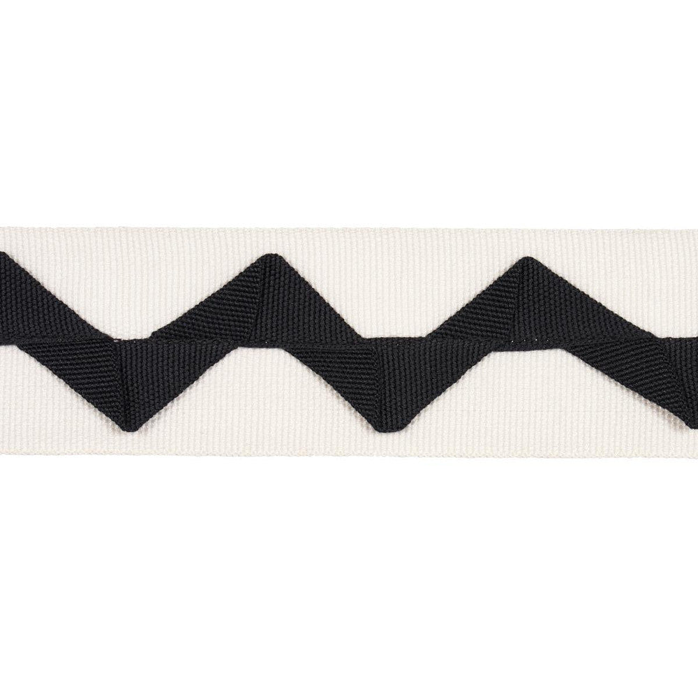 Lazare Appliqu Tape Black On Ivory 82243 by Schumacher Designer Trim New Traditional: Provenal 2.0" - Swanky Fabrics -
