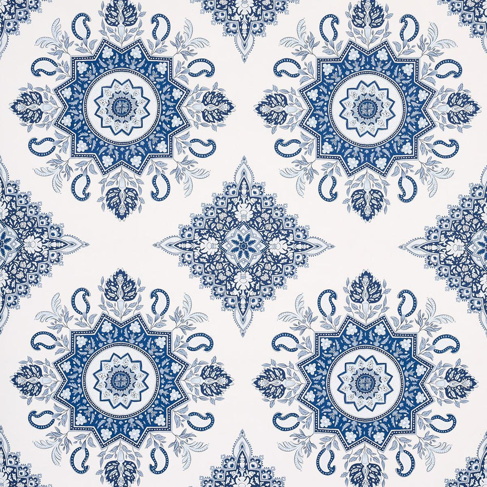 Montecito Medallion Indigo 5014360 by Schumacher Designer Wallpaper Mark D. Sikes 27.0" - Swanky Fabrics -