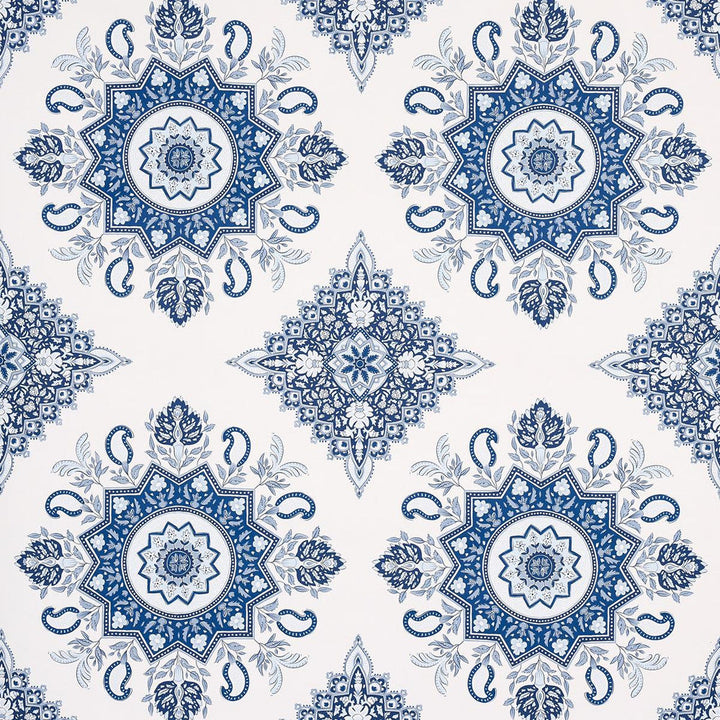 Montecito Medallion Indigo 5014360 by Schumacher Designer Wallpaper Mark D. Sikes 27.0" - Swanky Fabrics -