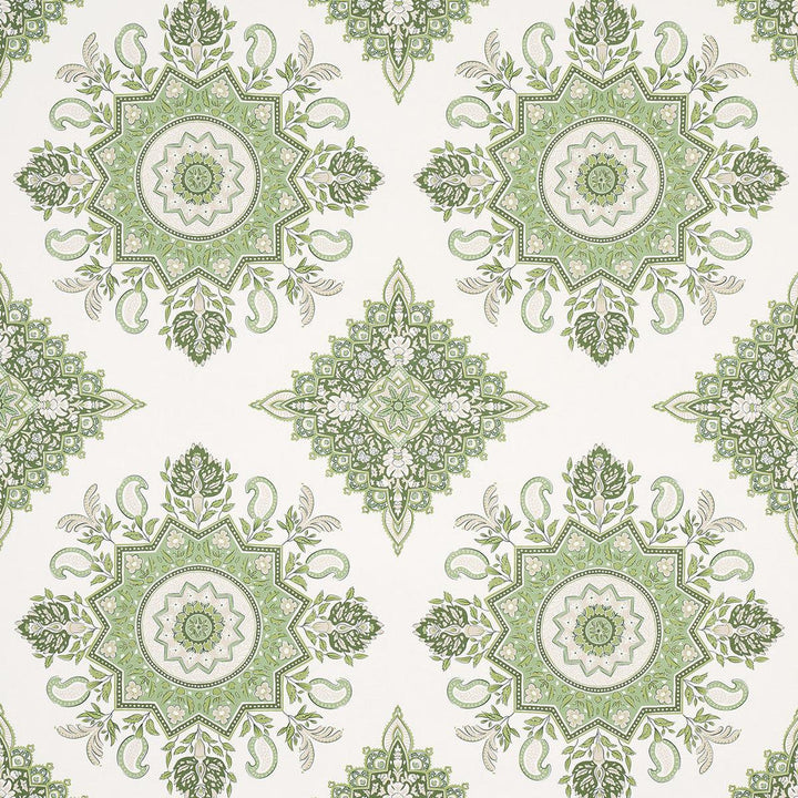 Montecito Medallion Leaf Green 5014361 by Schumacher Designer Wallpaper Mark D. Sikes 27.0" - Swanky Fabrics -
