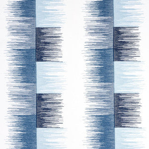 Schumacher Fabric Sunburst Stripe Embroidery Blue 78404