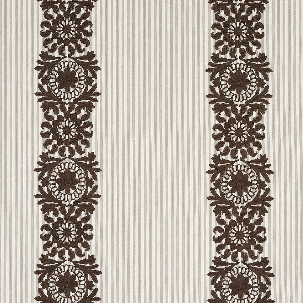 Joelle Stripe Chocolate 81540 by Schumacher Designer Fabric Uncommon Threads 13.5" - Swanky Fabrics -