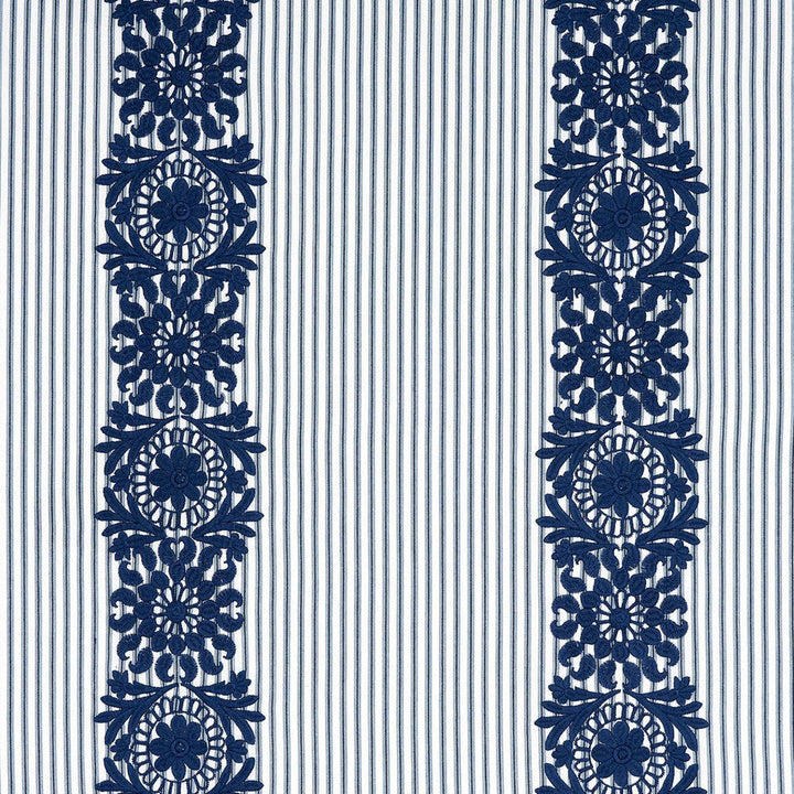 Joelle Stripe Blue 81541 by Schumacher Designer Fabric Uncommon Threads 13.5" - Swanky Fabrics -