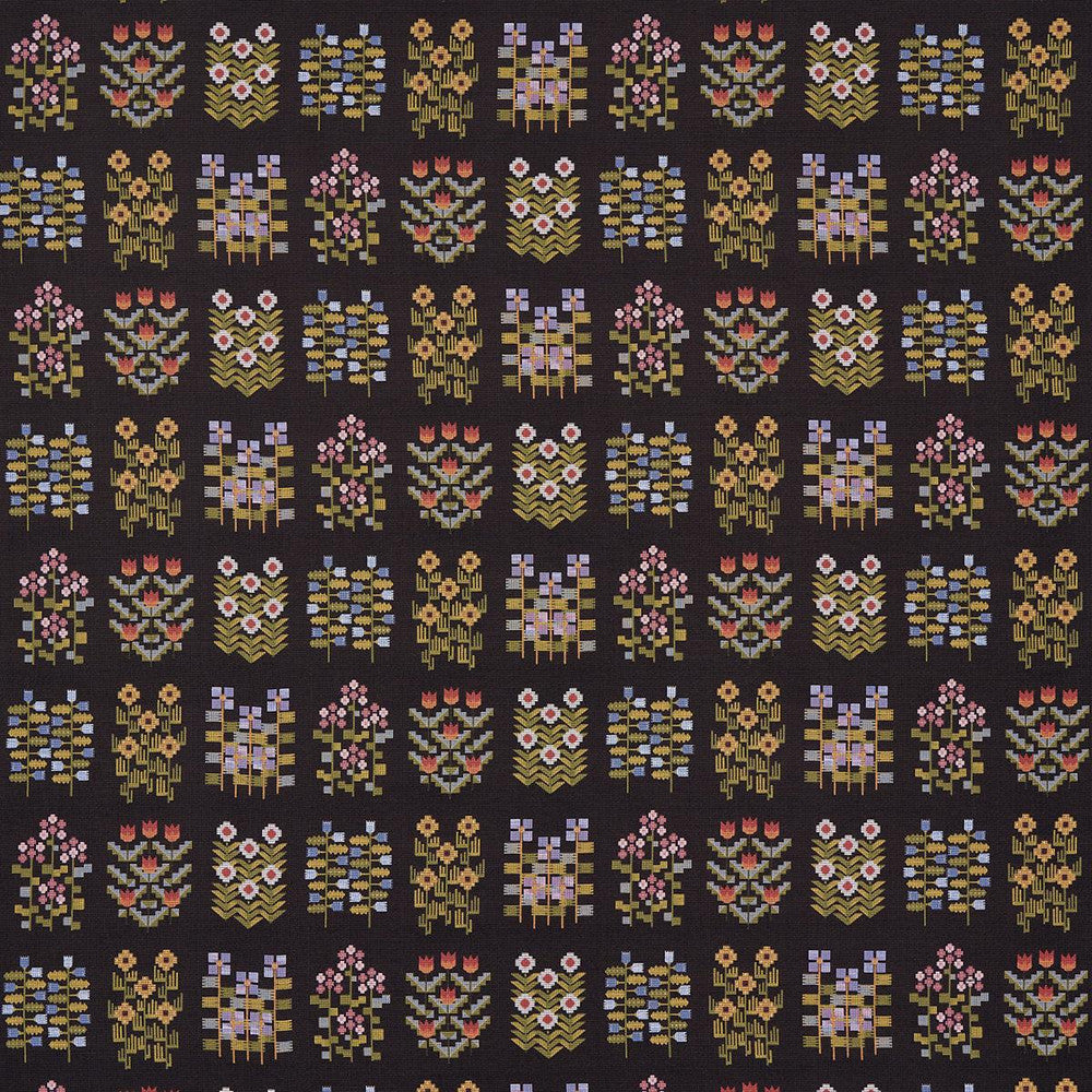 Annika Floral Tapestry Multi On Espresso 81972 by Schumacher Designer Fabric Uncommon Threads 28.0" - Swanky Fabrics -