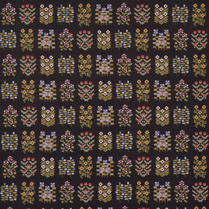 Annika Floral Tapestry Multi On Espresso 81972 by Schumacher Designer Fabric Uncommon Threads 28.0" - Swanky Fabrics -