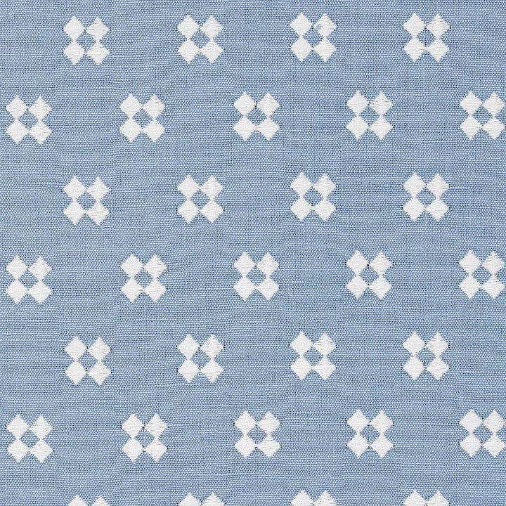 Thandie Embroidery Ivory On Chambray 82122 by Schumacher Designer Fabric Bohemia 1.5" - Swanky Fabrics -