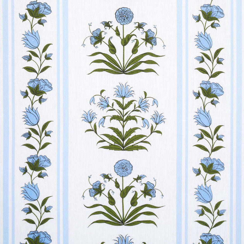 Royal Poppy Stripe Sky 180670 by Schumacher Designer Fabric Marie-Anne Oudejans 13.5" - Swanky Fabrics -