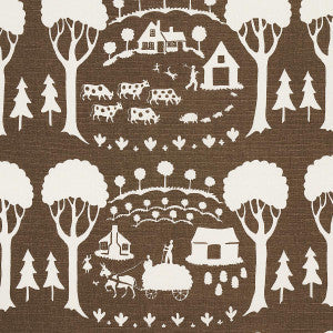 Schumacher Fabric Farm Scene Brown 180881