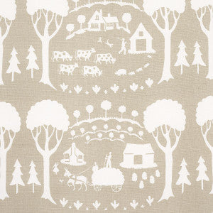 Schumacher Fabric Farm Scene Neutral 180882