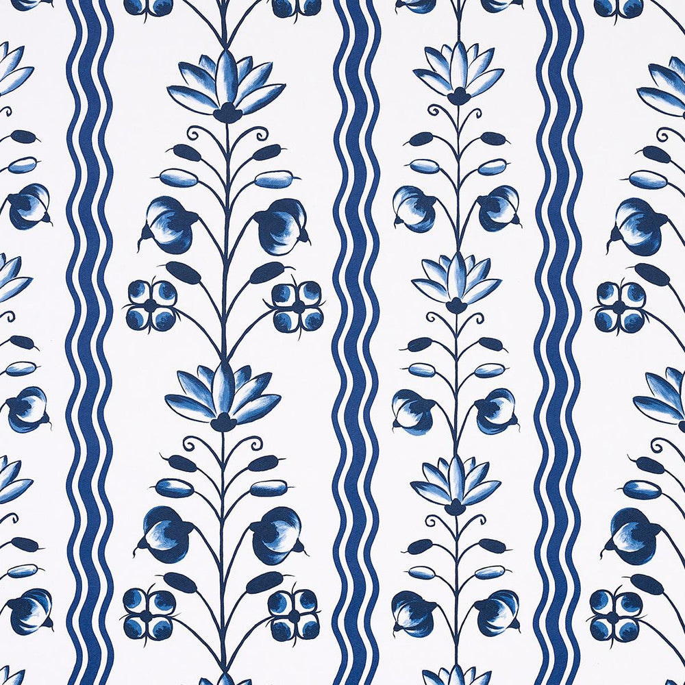 Delft Waves Blue 5014380 by Schumacher Designer Wallpaper Marie-Anne Oudejans 27.0" - Swanky Fabrics -