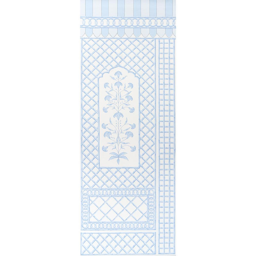 Bamboo Trellis Panel A Blue 5014391 by Schumacher Designer Wallpaper Marie-Anne Oudejans 54.5" - Swanky Fabrics -