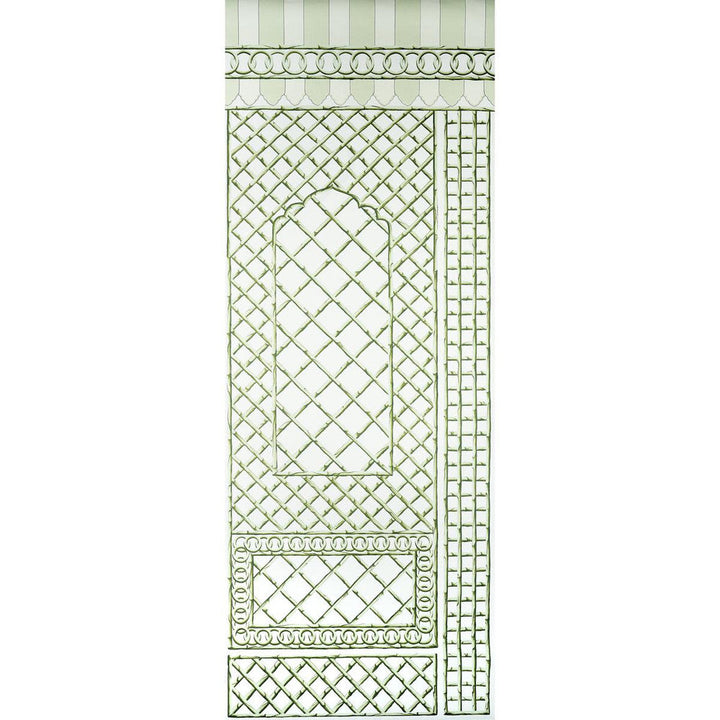 Bamboo Trellis Panel B Green 5014400 by Schumacher Designer Wallpaper Marie-Anne Oudejans 54.5" - Swanky Fabrics -