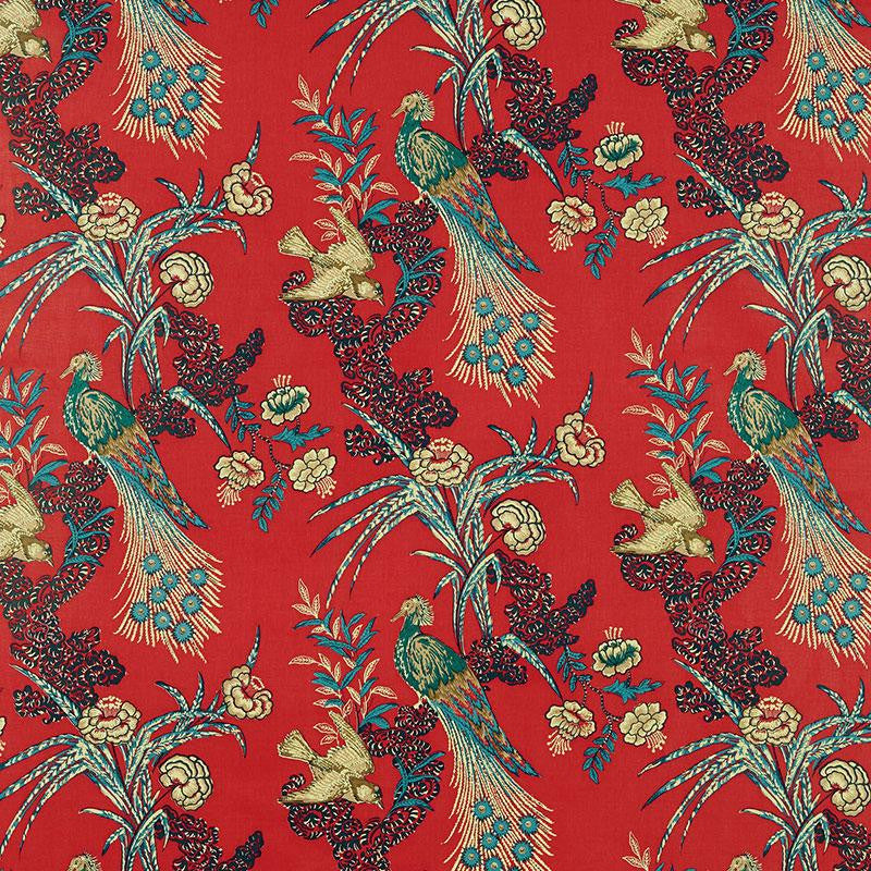Peacock Red 175910 by Schumacher Designer Fabric Miles Redd 17.5" - Swanky Fabrics -