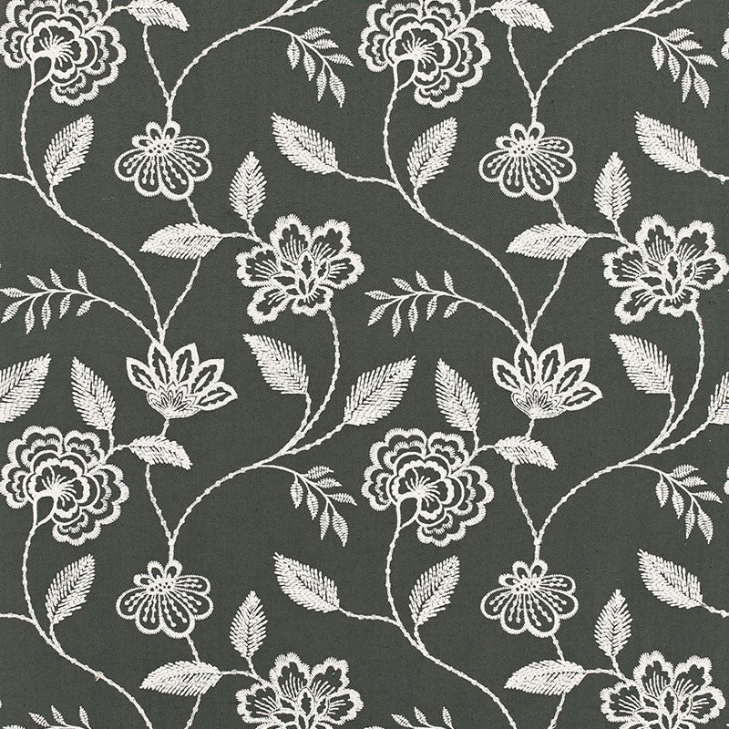 Penelope Embroidery Charcoal 68760 by Schumacher Designer Fabric CHROMA SP14 COTTON 40% SPUN POLY 38% INDIA MARTINDALE 13,000 </p><p>Repeat: Horizontal: 12 3/4" (32CM) and Vertical: 15" (38CM) 51 - Swanky Fabrics -