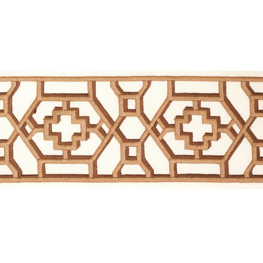 Zanzibar Trellis Tape Camel 81282 by Schumacher Designer Trim Moon River 3.5" - Swanky Fabrics -