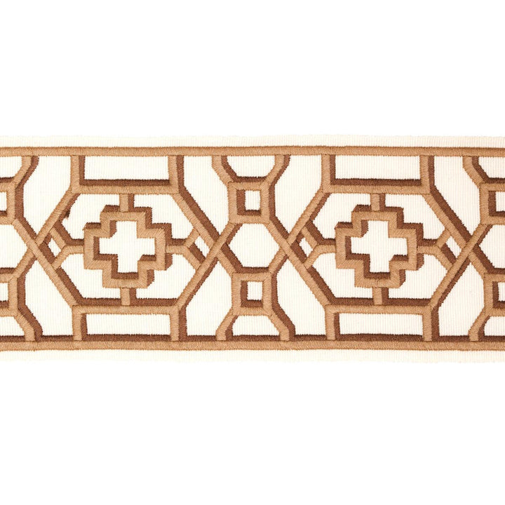 Zanzibar Trellis Tape Camel 81282 by Schumacher Designer Trim Moon River 3.5" - Swanky Fabrics -