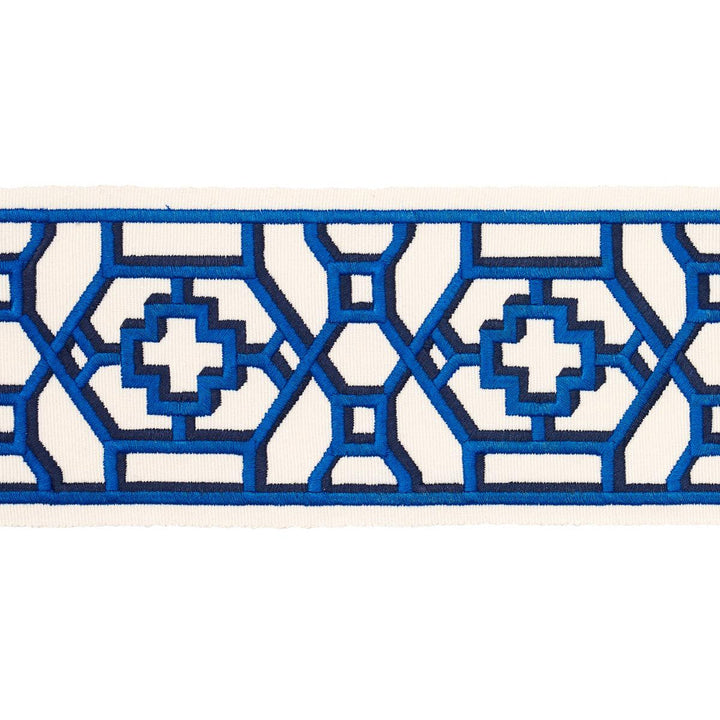 Zanzibar Trellis Tape Blue 81280 by Schumacher Designer Trim Moon River 3.5" - Swanky Fabrics -