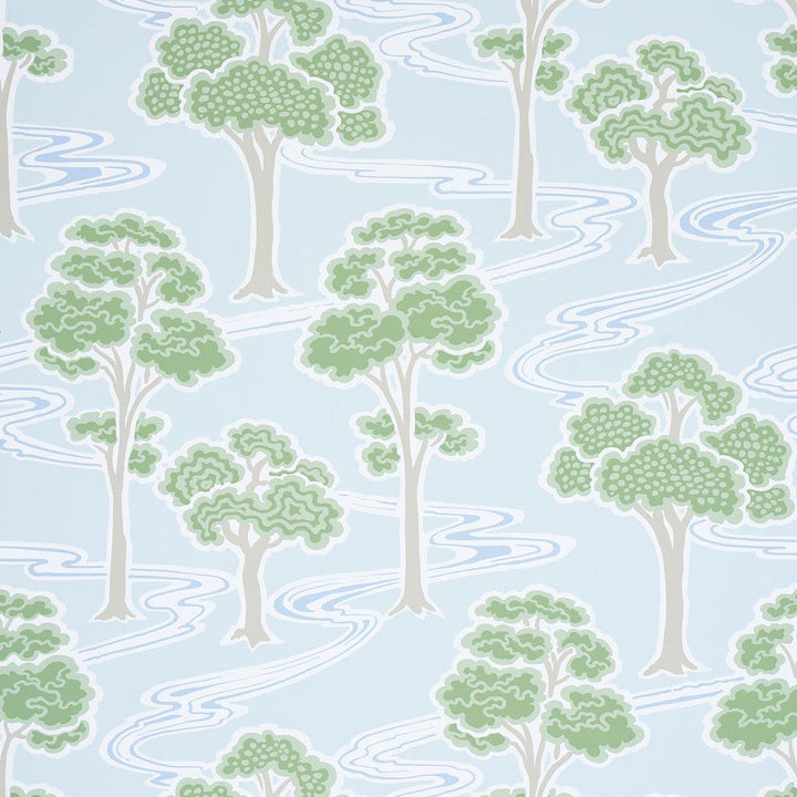 Tree River Mineral 5009102 by Schumacher Designer Wallpaper Moon River 27.0" - Swanky Fabrics -