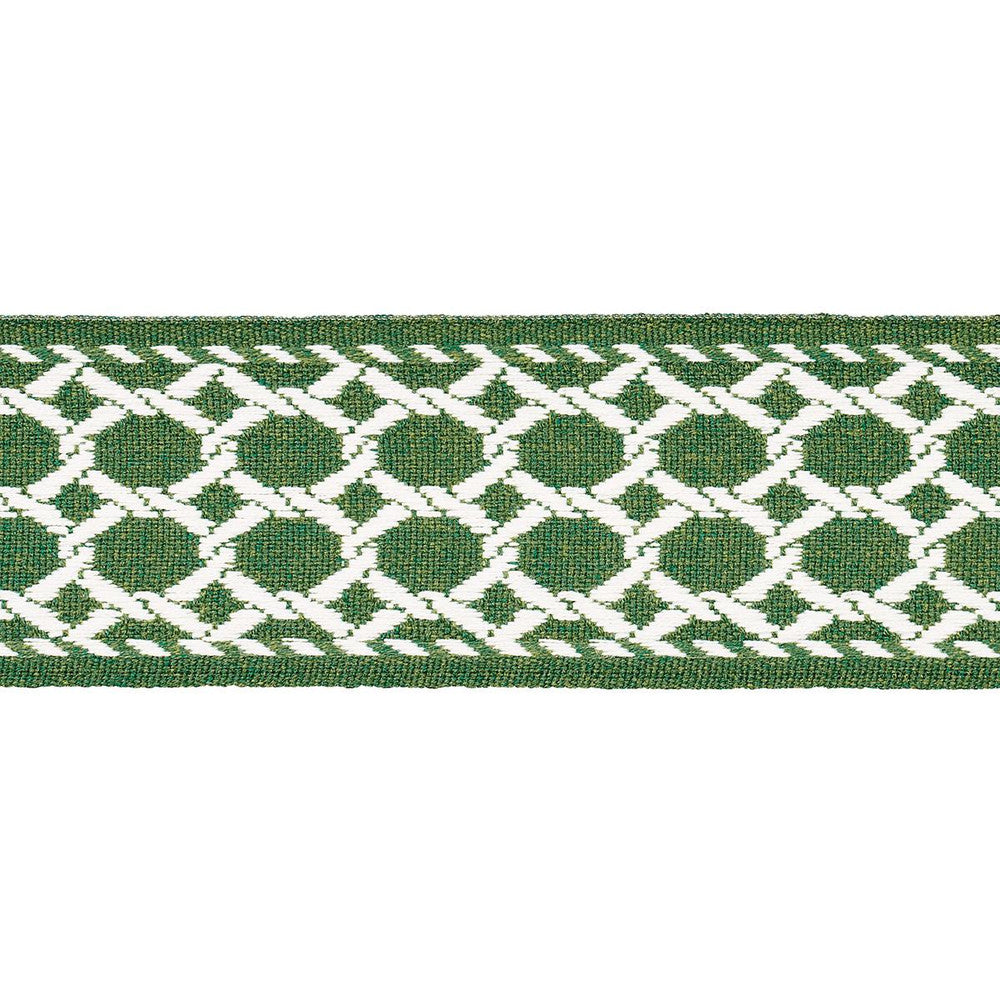 Lattice Indoor/Outdoor Tape Green 82822 by Schumacher Designer Trim Swing Time Indoor/Outdoor 3.38" - Swanky Fabrics -