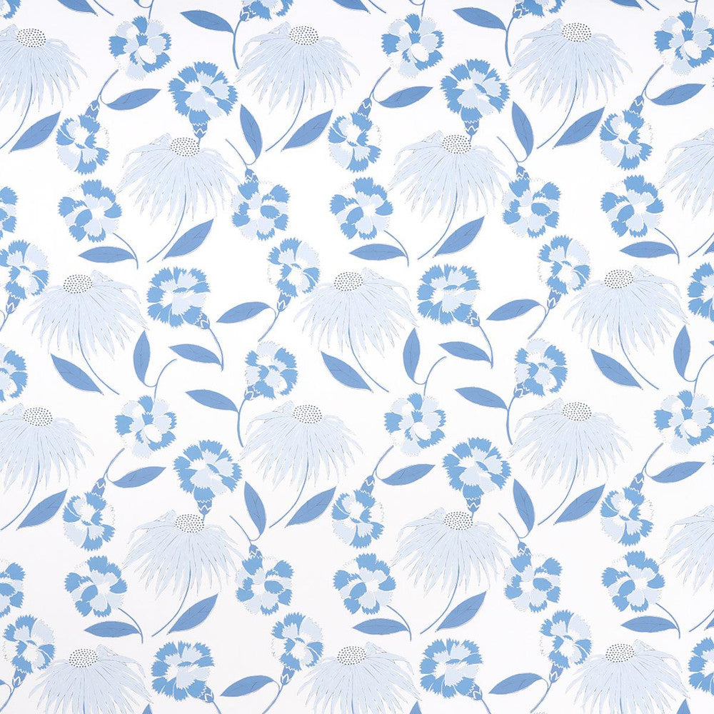 Bouquet Toss Afternoon Blue 5013841 by Schumacher Designer Wallpaper Moon River 18.0" - Swanky Fabrics -