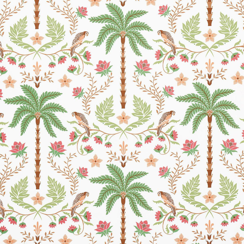 Island Palm Indoor/Outdoor Coral & Green 180981 by Schumacher Designer Fabric Isola Indoor/Outdoor 27.0" - Swanky Fabrics -