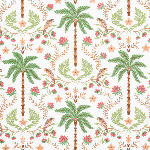 Schumacher Fabric Island Palm Indoor/Outdoor Coral & Green 180981