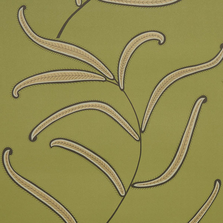 Caterpillar Leaf Meadow Green 5014531 by Schumacher Designer Wallpaper Neisha Crosland 20.5" - Swanky Fabrics -