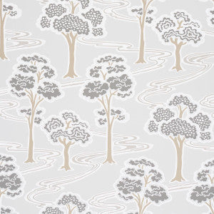 Schumacher Wallpaper Tree River Moonstone 5009100
