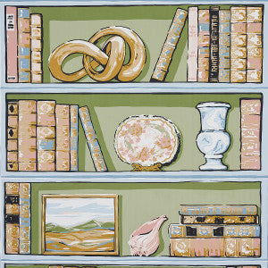 Schumacher Wallpaper Natalies Library Celadon 5014730