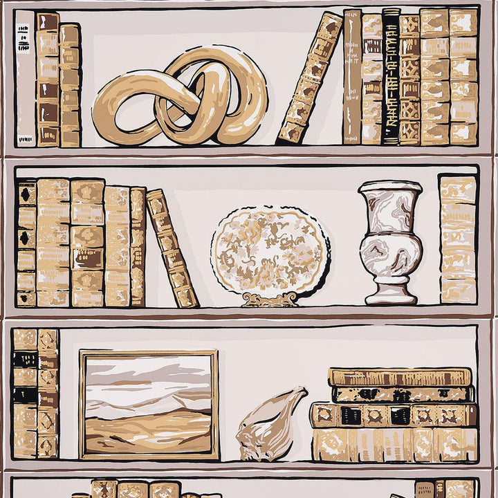 Natalies Library Mocha 5014731 by Schumacher Designer Wallpaper New Old-Fashioned 27.0" - Swanky Fabrics -