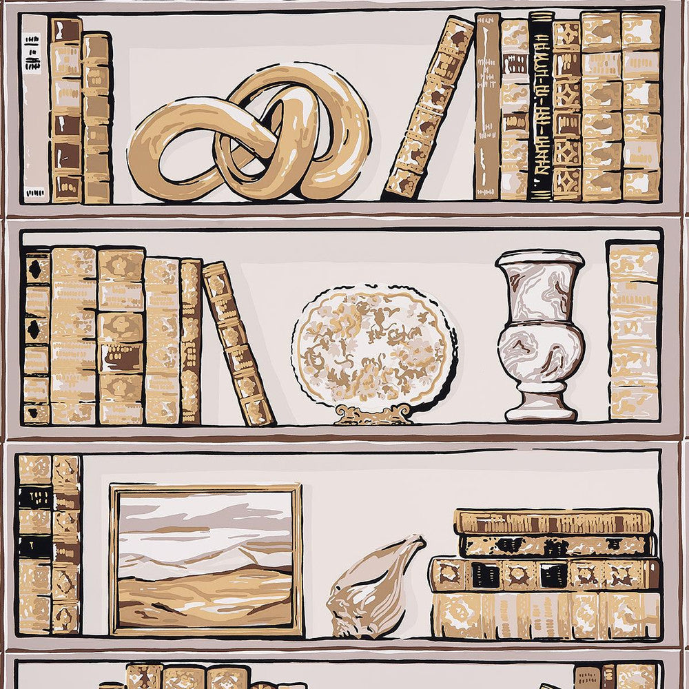 Natalies Library Mocha 5014731 by Schumacher Designer Wallpaper New Old-Fashioned 27.0" - Swanky Fabrics -