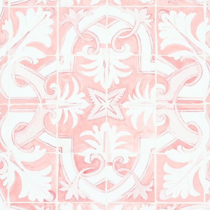 Azulejos Pink 5015122 by Schumacher Designer Wallpaper Mary Mcdonald 27.0" - Swanky Fabrics -
