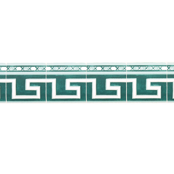 Azulejos Border Emerald 5015131 by Schumacher Designer Wallpaper Mary Mcdonald - Swanky Fabrics -