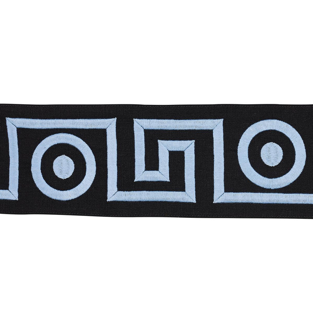 Plato Tape Black And Sky 181254 by Schumacher Designer Trim Mary Mcdonald 4.62" - Swanky Fabrics -